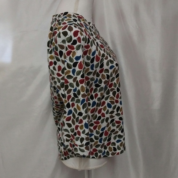 Talbots Petite Multicolor Leaf Pattern Scoop Neck Elbow Sleeve Pullover Fall Top - Picture 3 of 7